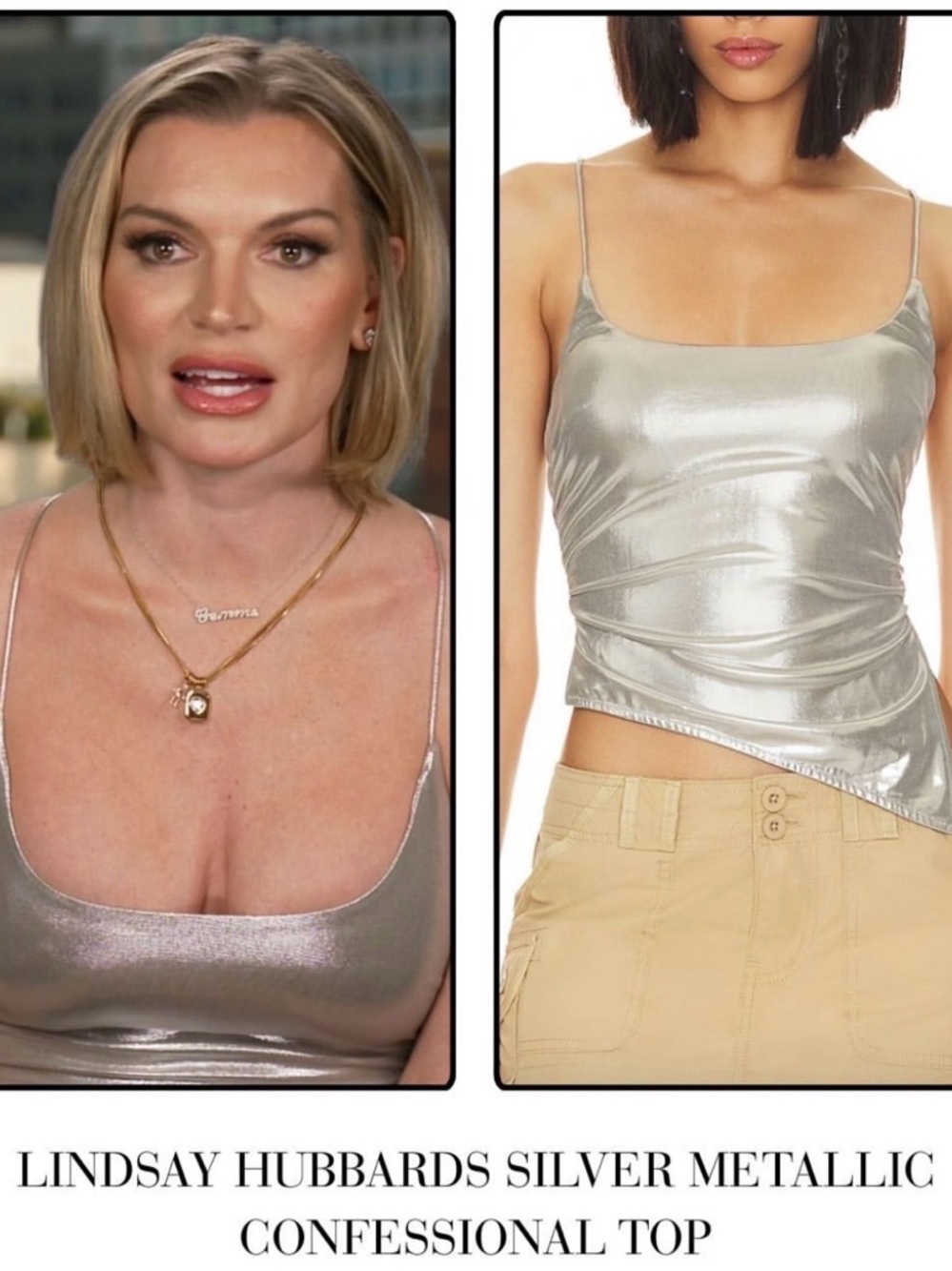 NWT superdown Lexie Metallic Halter Top Silver Medium Ruched Lace Back - Picture 4 of 7